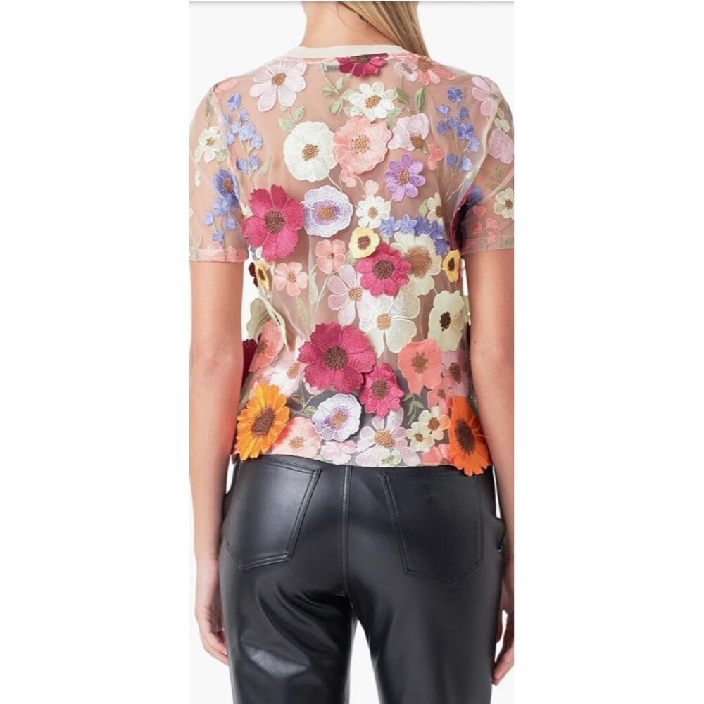 Endless Rose Floral EEndless Rose Floral Embroidered Sheer Mesh Tulle Top Blouse - Picture 7 of 8